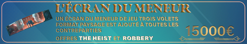 Écran du meneur de The Heist, trois volets, format paysage A5