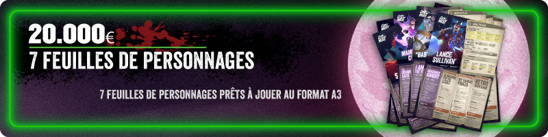 7 feuilles de personnages prêts à jouer au format A3