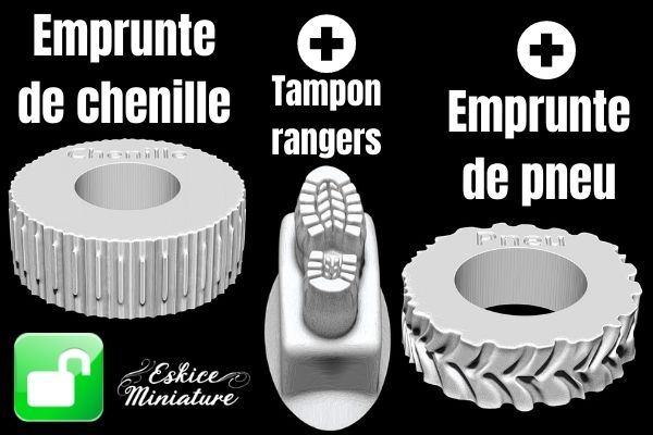 Emprunte de chenille, pneu et tampon rangers