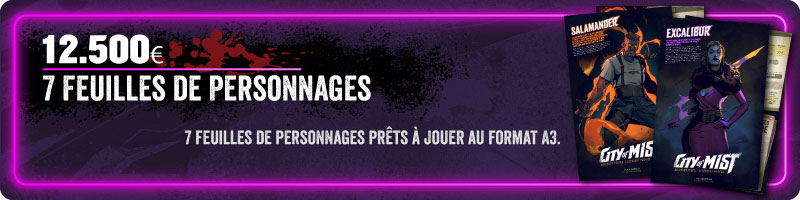 7 feuilles de personnages prêts à jouer au format A3