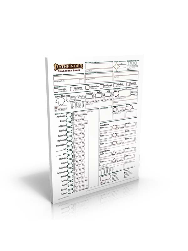 Bloc de fiches perso vierges - Pathfinder Remaster