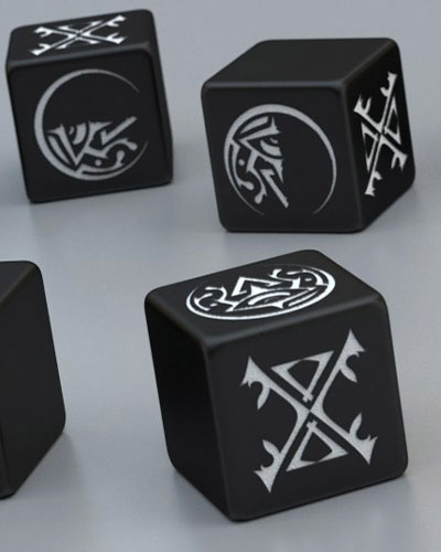 Set de 12 dés ; 6 blancs et 6 noirs