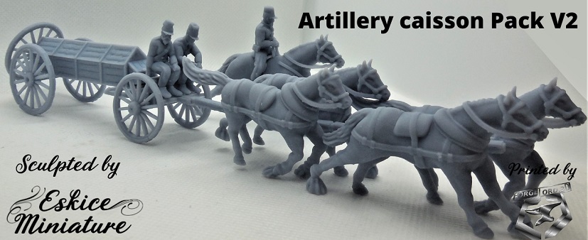Artillery caisson V2 (4 chevaux, 3 servants, 1 train, 1 caisson, 2 timons )