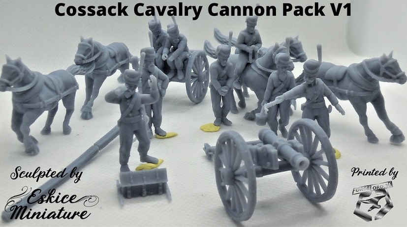 Cossack cavalry Cannon pack V1 (4 chevaux, 8 servants, 1 train, 1 canon, 1 caisse, 2 timons)