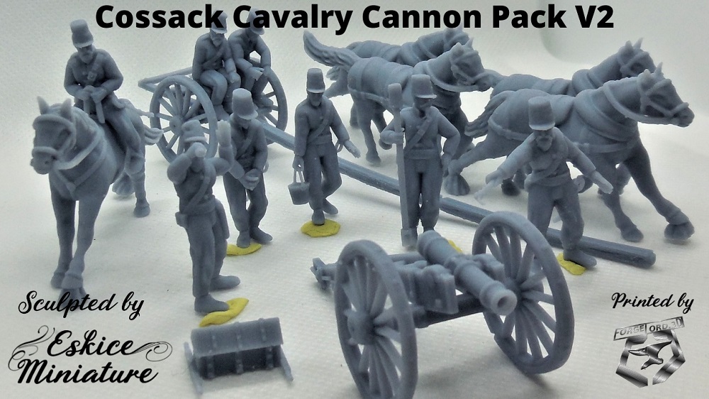 Cossack cavalry Cannon pack V2 (4 chevaux, 8 servants, 1 train, 1 canon, 1 caisse, 2 timons)