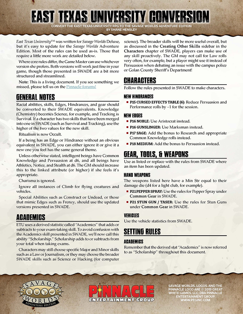 ETU Conversion for Adventure Edition (Print)