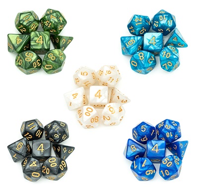 Pack 5 Sets 7 dés Marbrés  (tarif normal: 20€)