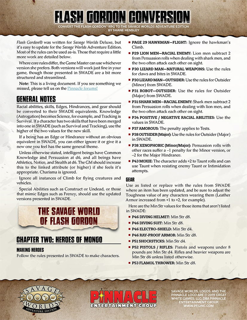 Flash Gordon™ Conversion Guide for Savage Worlds Adventure Edition