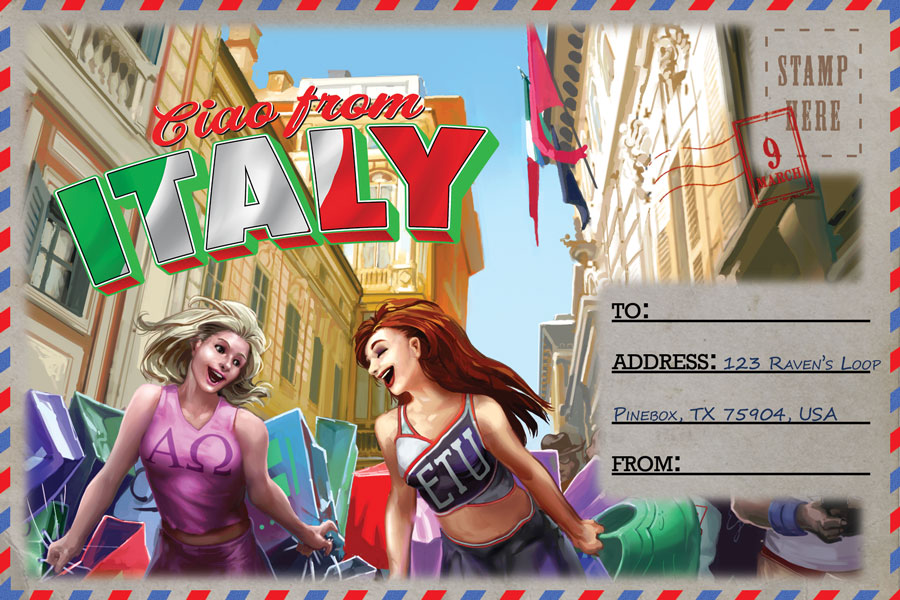 Some ETU students enjoy shopping in Torino, Italy as shown on this postcard!